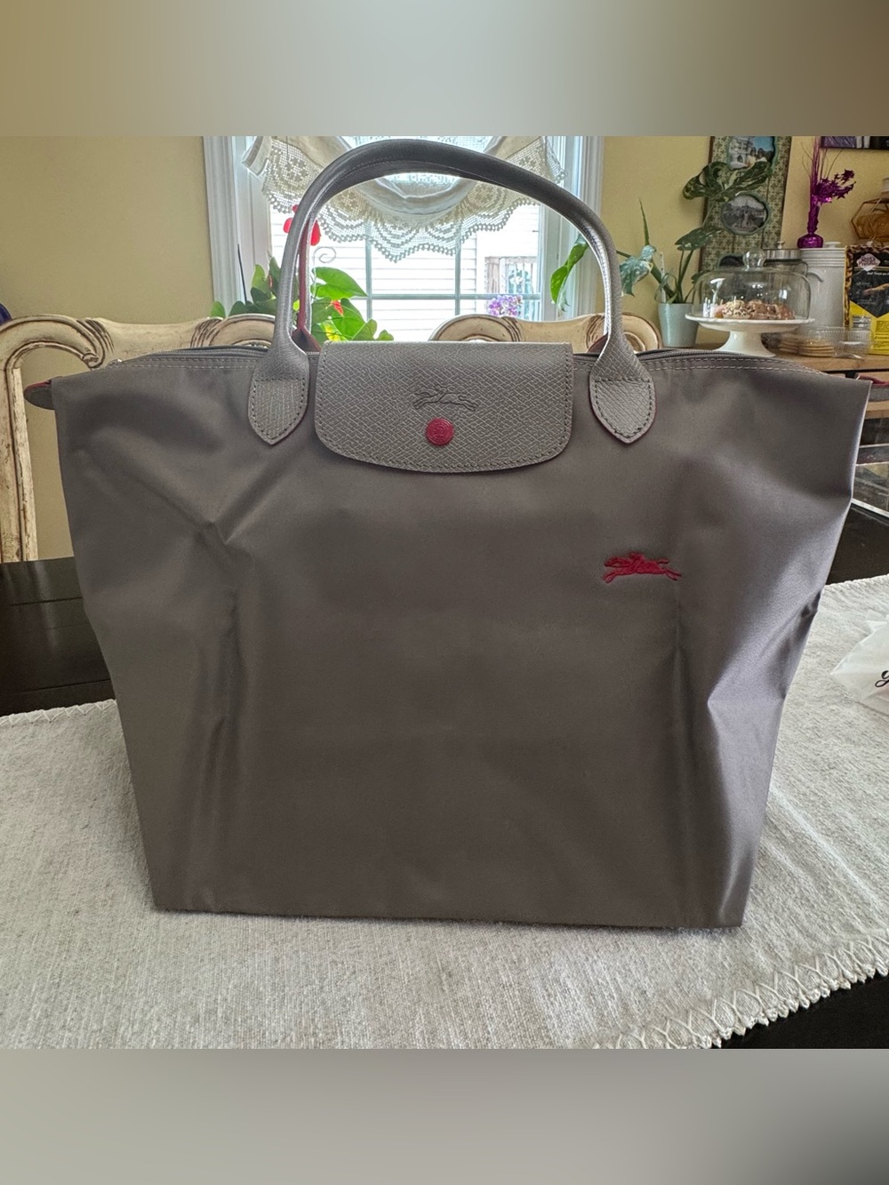 Longchamp Tote in Gray with Red Accents - Large - Picture 1 of 7